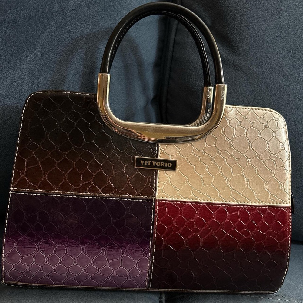 Bundle: Vittorio Patchwork Patent Handbag in Purple, Red, Silver and Black - Picture 2 of 7